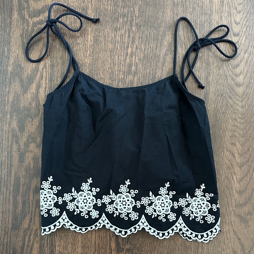 H&M Black Camisole with White Embroidery